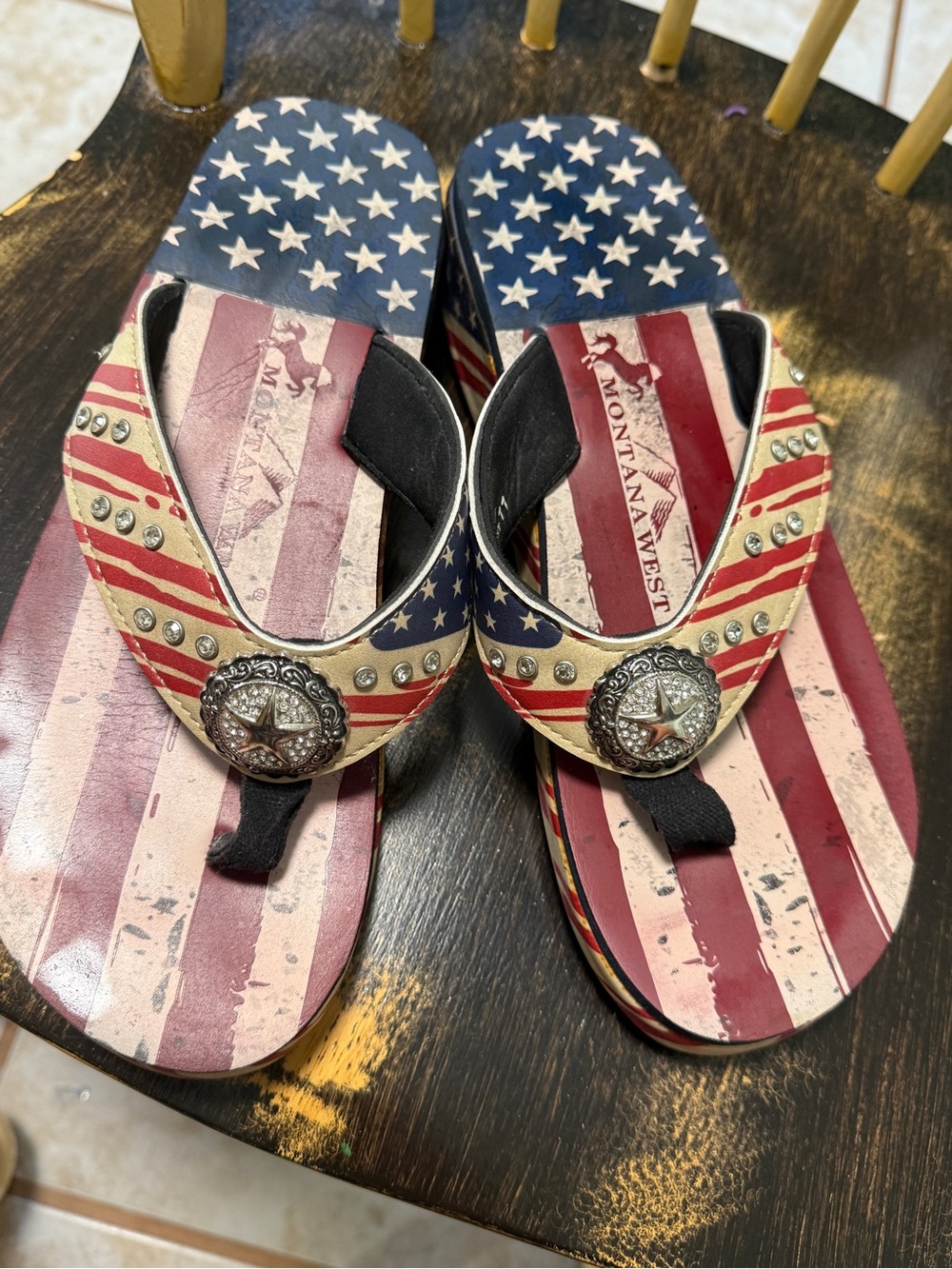 Montana West Red White Blue Patriotic Star Concho Sandals